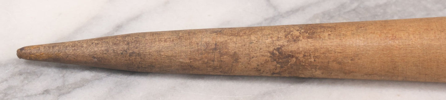 Lot 023 - Antique Nautical Wooden Fid, Tapered Stick With Sharp End And Rounded Ball End, Used For Nets And Knots On Ships, 17-3/4" Length
