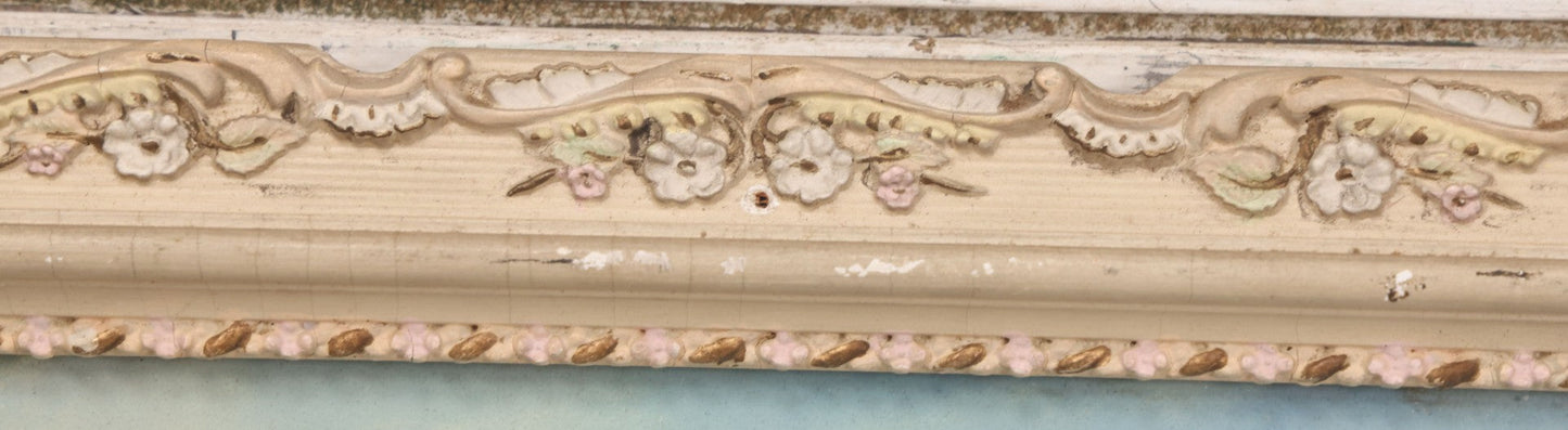 Lot 024 - Antique Nautical Pastel Painting Of A Sailing Ship On Choppy Waters, With Coastal Mountains, Other Ships In Background, Artist Signed M. Dulmy, In Original Painted Pressed Gesso Custom Frame, 23" x 9"