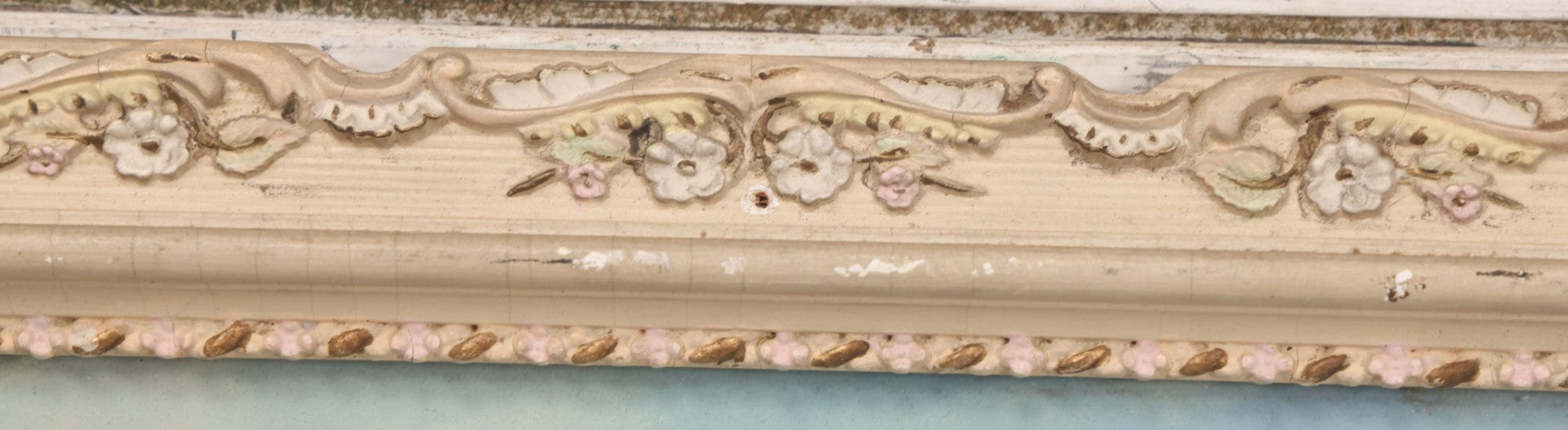 Lot 024 - Antique Nautical Pastel Painting Of A Sailing Ship On Choppy Waters, With Coastal Mountains, Other Ships In Background, Artist Signed M. Dulmy, In Original Painted Pressed Gesso Custom Frame, 23" x 9"