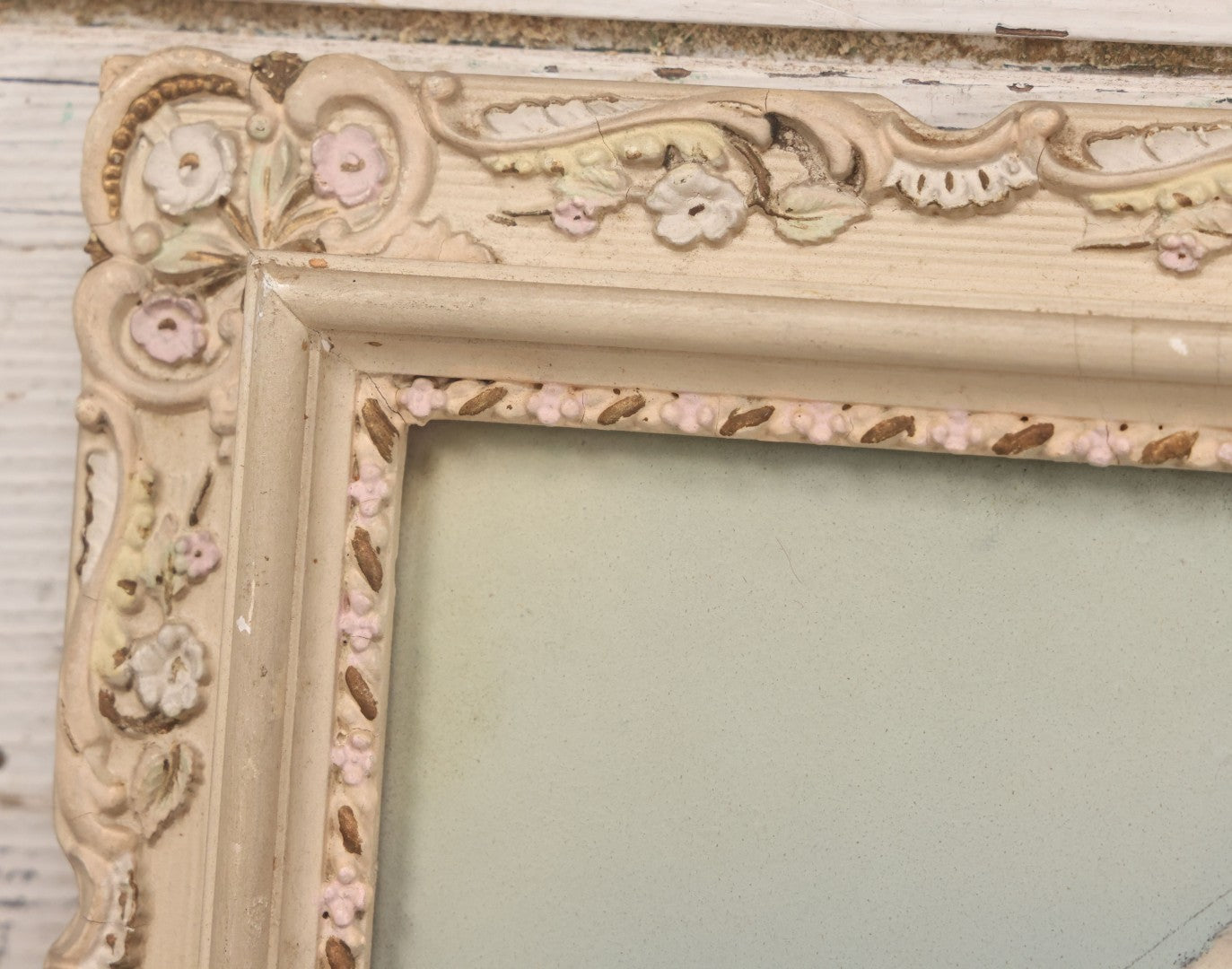 Lot 024 - Antique Nautical Pastel Painting Of A Sailing Ship On Choppy Waters, With Coastal Mountains, Other Ships In Background, Artist Signed M. Dulmy, In Original Painted Pressed Gesso Custom Frame, 23" x 9"