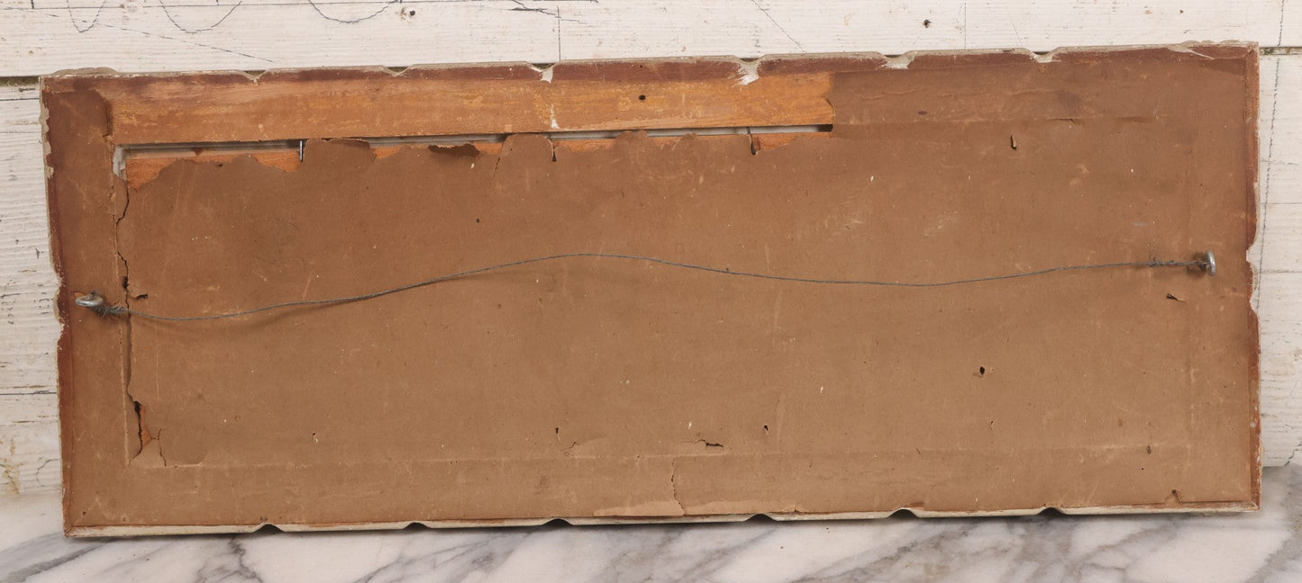 Lot 024 - Antique Nautical Pastel Painting Of A Sailing Ship On Choppy Waters, With Coastal Mountains, Other Ships In Background, Artist Signed M. Dulmy, In Original Painted Pressed Gesso Custom Frame, 23" x 9"