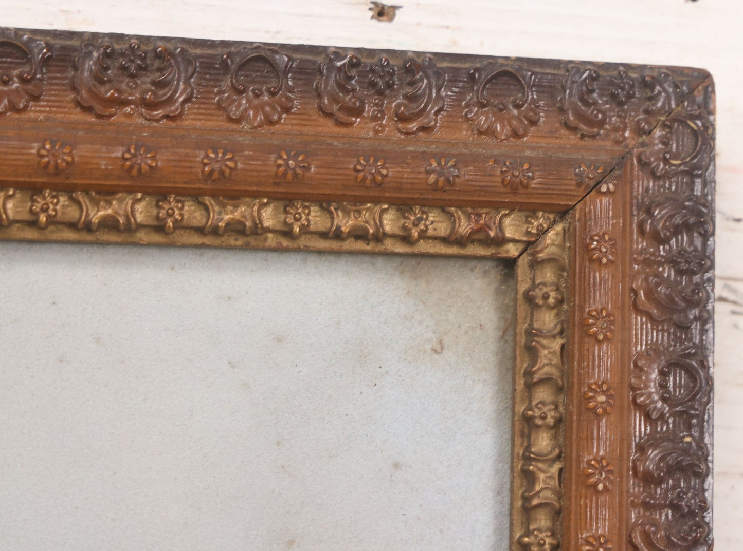 Lot 025 - Antique Pastel Painting Of Lake Cabin Winter Night Scene With Moon, Bare Trees And Bridge, In Original Ornate Gesso Frame, Signed B.J.G., 19-1/2" x 15-5/8"