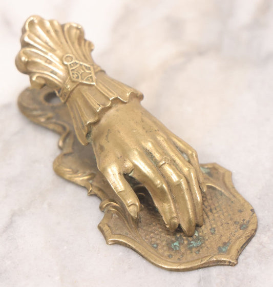 Lot 028 - Antique Victorian Pressed Brass Hand Paper Clip Manufactured By J&B Ratcliffe, Patentees, Birmingham, England, 4" Height