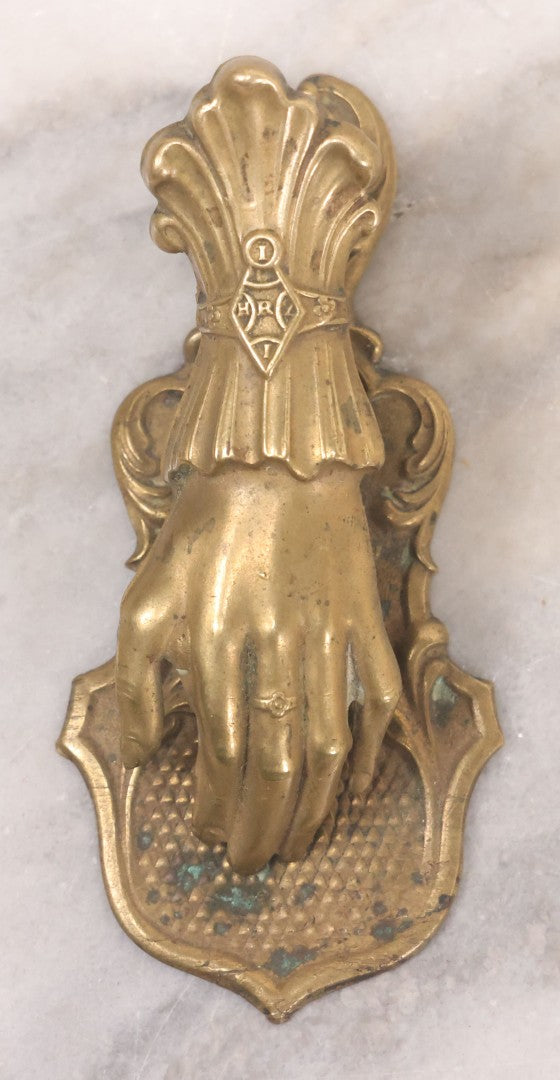 Lot 028 - Antique Victorian Pressed Brass Hand Paper Clip Manufactured By J&B Ratcliffe, Patentees, Birmingham, England, 4" Height