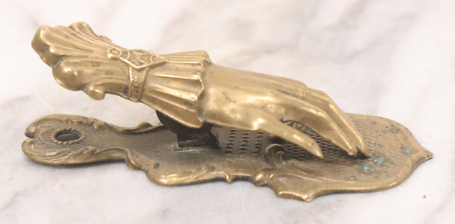 Lot 028 - Antique Victorian Pressed Brass Hand Paper Clip Manufactured By J&B Ratcliffe, Patentees, Birmingham, England, 4" Height