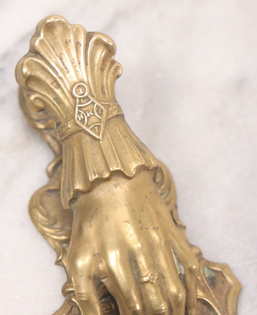 Lot 028 - Antique Victorian Pressed Brass Hand Paper Clip Manufactured By J&B Ratcliffe, Patentees, Birmingham, England, 4" Height