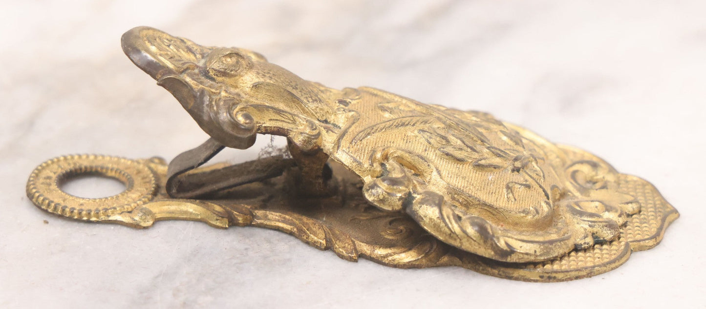 Lot 029 - Antique Victorian Pressed Brass Paperclip With Owl, Crossed Quills Motifs, Manufactured By W. Dowler, Birmingham, England, 4-7/8" Height