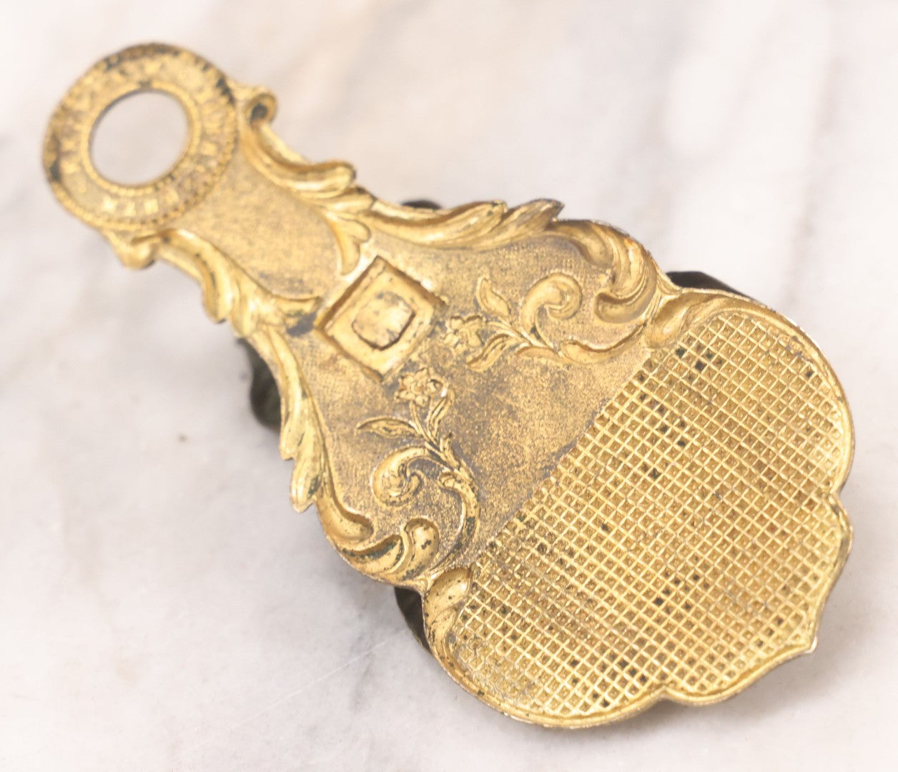 Lot 029 - Antique Victorian Pressed Brass Paperclip With Owl, Crossed Quills Motifs, Manufactured By W. Dowler, Birmingham, England, 4-7/8" Height