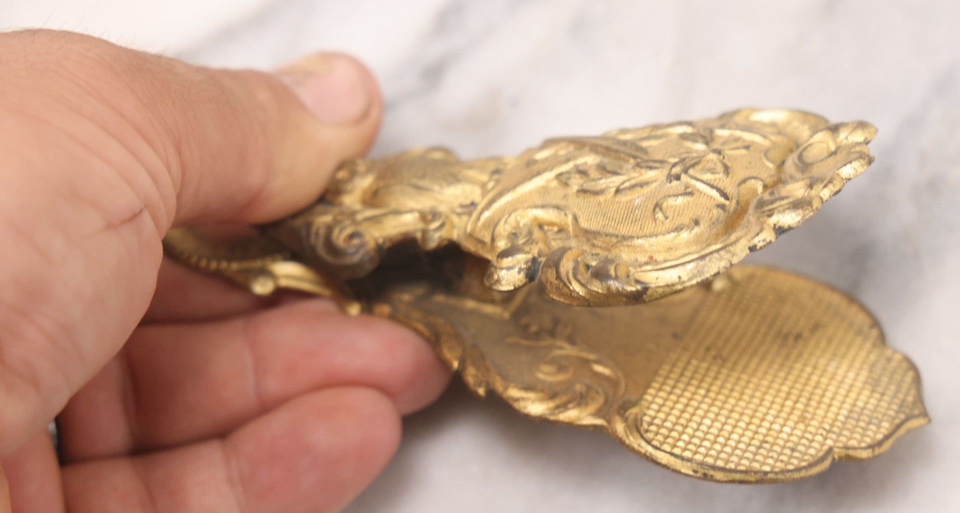 Lot 029 - Antique Victorian Pressed Brass Paperclip With Owl, Crossed Quills Motifs, Manufactured By W. Dowler, Birmingham, England, 4-7/8" Height