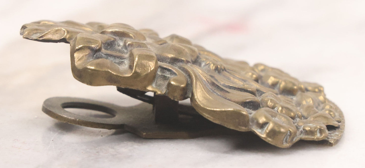 Lot 030 - Antique Victorian Pressed Brass Paperclip With Bow And Flower Bouquet Motifs, Illegible Manufacturer's Mark, 3-3/8" Height