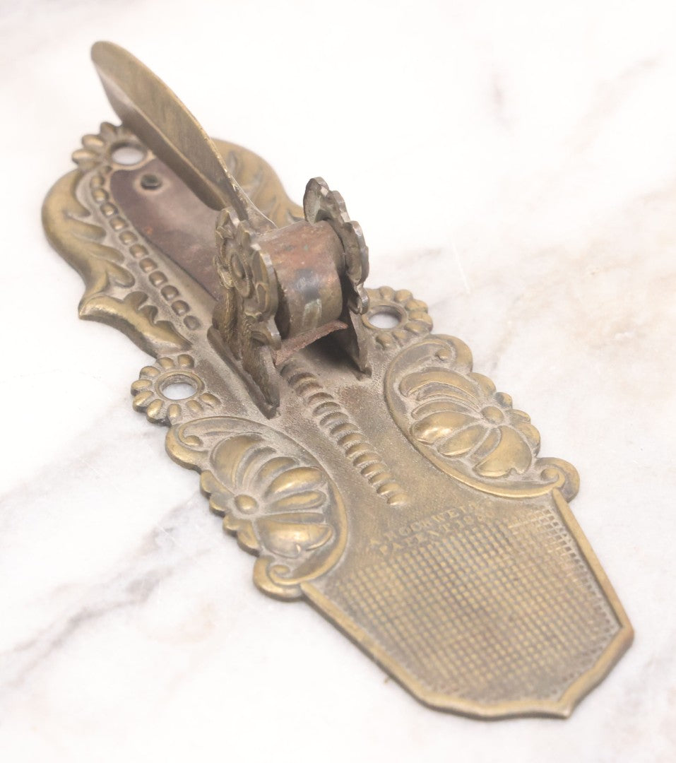 Lot 031 - Antique Victorian Pressed Brass Paperclip With Eagle And Feather Motifs, Manufactured By F.A. Rockwell, 1860, Note Damaged, Missing Hand Clip, 6" Length
