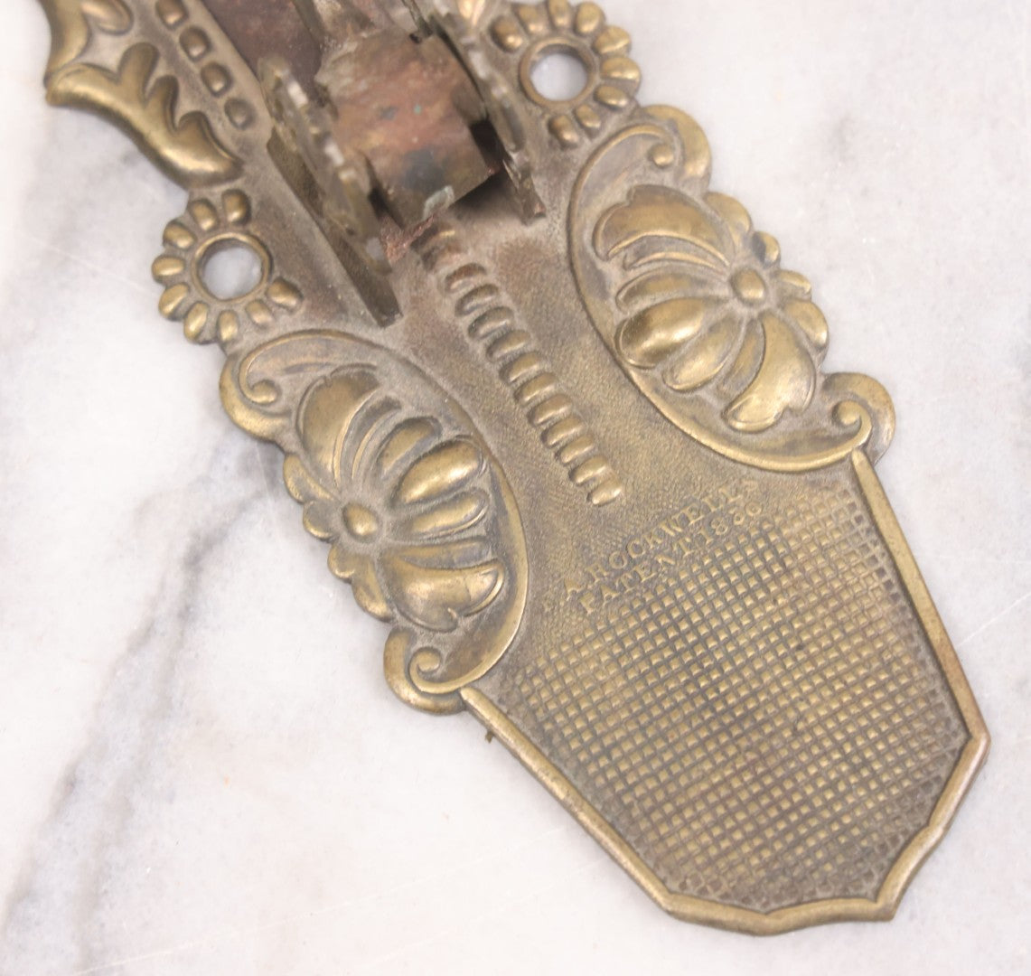 Lot 031 - Antique Victorian Pressed Brass Paperclip With Eagle And Feather Motifs, Manufactured By F.A. Rockwell, 1860, Note Damaged, Missing Hand Clip, 6" Length