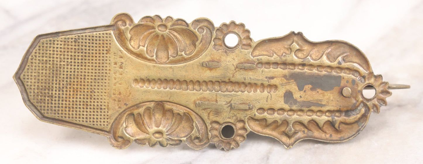 Lot 031 - Antique Victorian Pressed Brass Paperclip With Eagle And Feather Motifs, Manufactured By F.A. Rockwell, 1860, Note Damaged, Missing Hand Clip, 6" Length