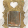 Lot 032 - Antique Hand Made Punched Brass Match Safe Wall Pocket With Heart Motif, Decorative Edge, 3-3/8" x 6-1/4"