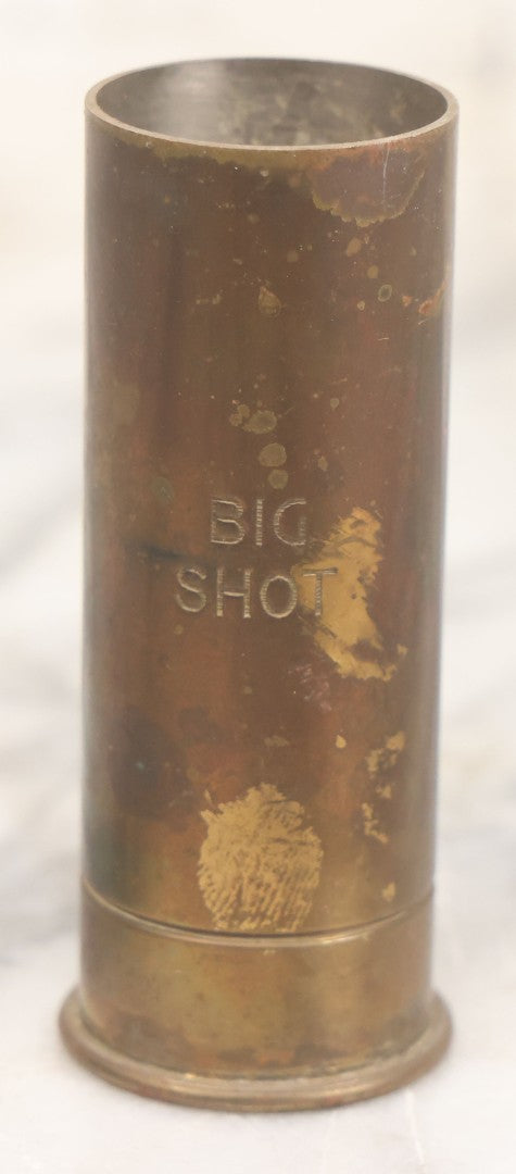 Lot 036 - Vintage Novelty Brass "Big Shot" Shotgun Shell 2 Oz Shot Glass, Made In Italy, 3-3/8" Height