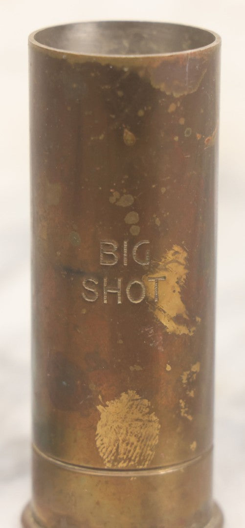 Lot 036 - Vintage Novelty Brass "Big Shot" Shotgun Shell 2 Oz Shot Glass, Made In Italy, 3-3/8" Height