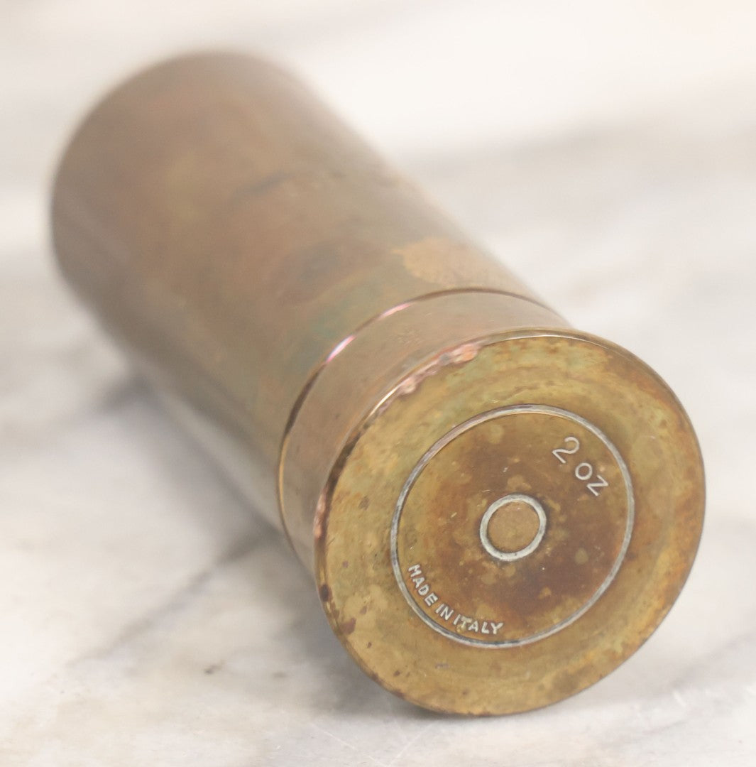 Lot 036 - Vintage Novelty Brass "Big Shot" Shotgun Shell 2 Oz Shot Glass, Made In Italy, 3-3/8" Height