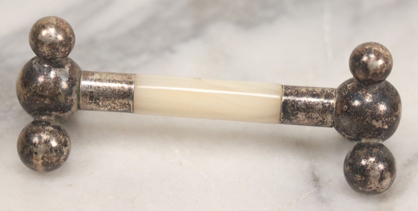 Lot 037 - Pair Of Antique Silverplate And Mother Of Pearl Knife Rests, 3-1/2" Long Each