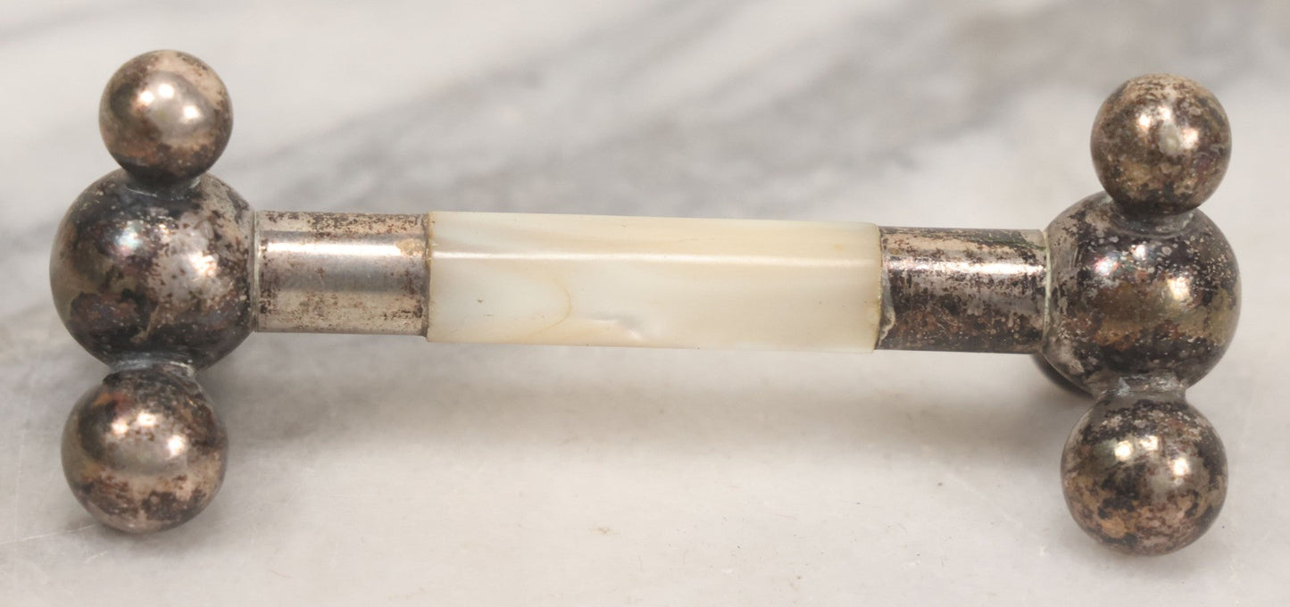 Lot 037 - Pair Of Antique Silverplate And Mother Of Pearl Knife Rests, 3-1/2" Long Each