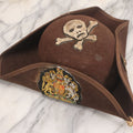 Lot 044 - Vintage Tricorne Costume Pirate Hat With Skull And Crossbones Patch, Other Adornments, Made By Haentze Theatrical Hat Co., Philadelphia, Size 7-1/2