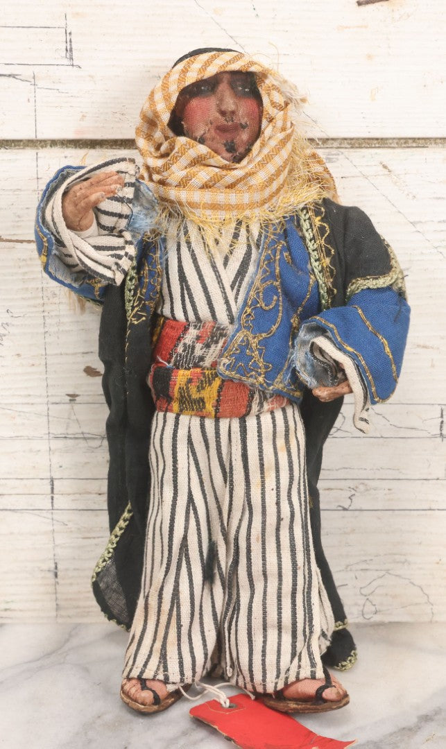 Lot 046 - Vintage Hand Made Doll Of Arab Man, Tag Identifies As From Baghdad, Iraq, From The Collection Of Mrs. H. Shailer Dow, 10-1/4"