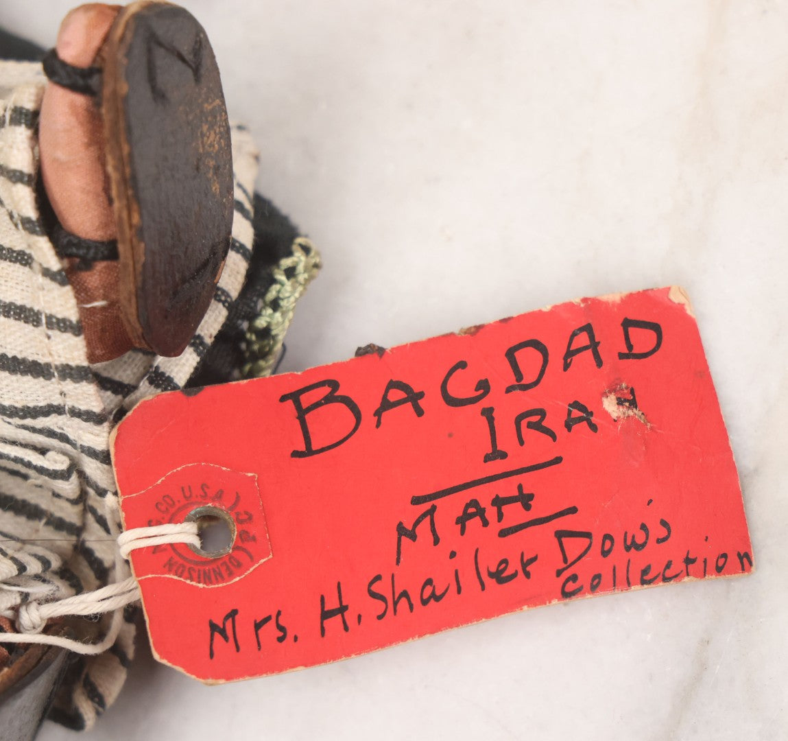 Lot 046 - Vintage Hand Made Doll Of Arab Man, Tag Identifies As From Baghdad, Iraq, From The Collection Of Mrs. H. Shailer Dow, 10-1/4"