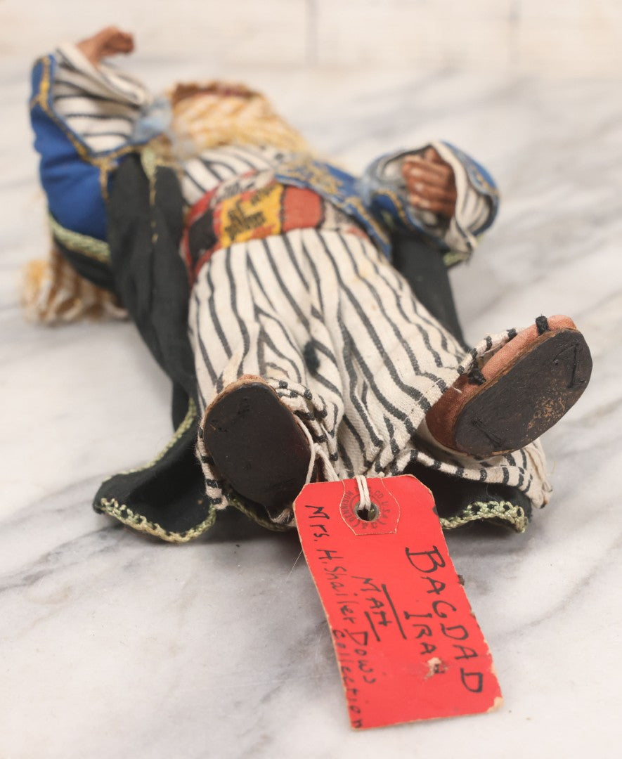 Lot 046 - Vintage Hand Made Doll Of Arab Man, Tag Identifies As From Baghdad, Iraq, From The Collection Of Mrs. H. Shailer Dow, 10-1/4"