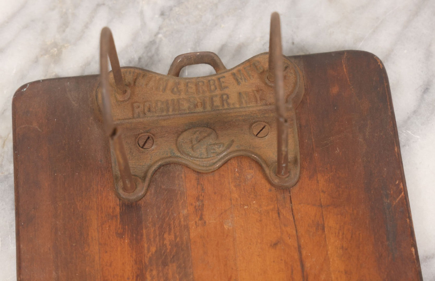 Lot 047 - Antique Wood And Iron "Y And E" Clipboard With Original Patina, Manufactured By Yawman And Erbe Mfg. Co., Rochester, New York