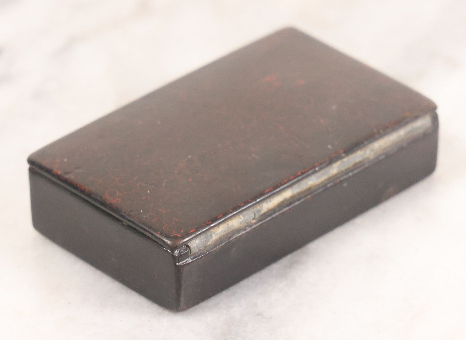 Lot 049 - Antique Papier Mache Snuff Dresser Box With Red Painted Texture, Engraved "John J. Cumminskey, Boston, 1849" And "November 27, 1851"