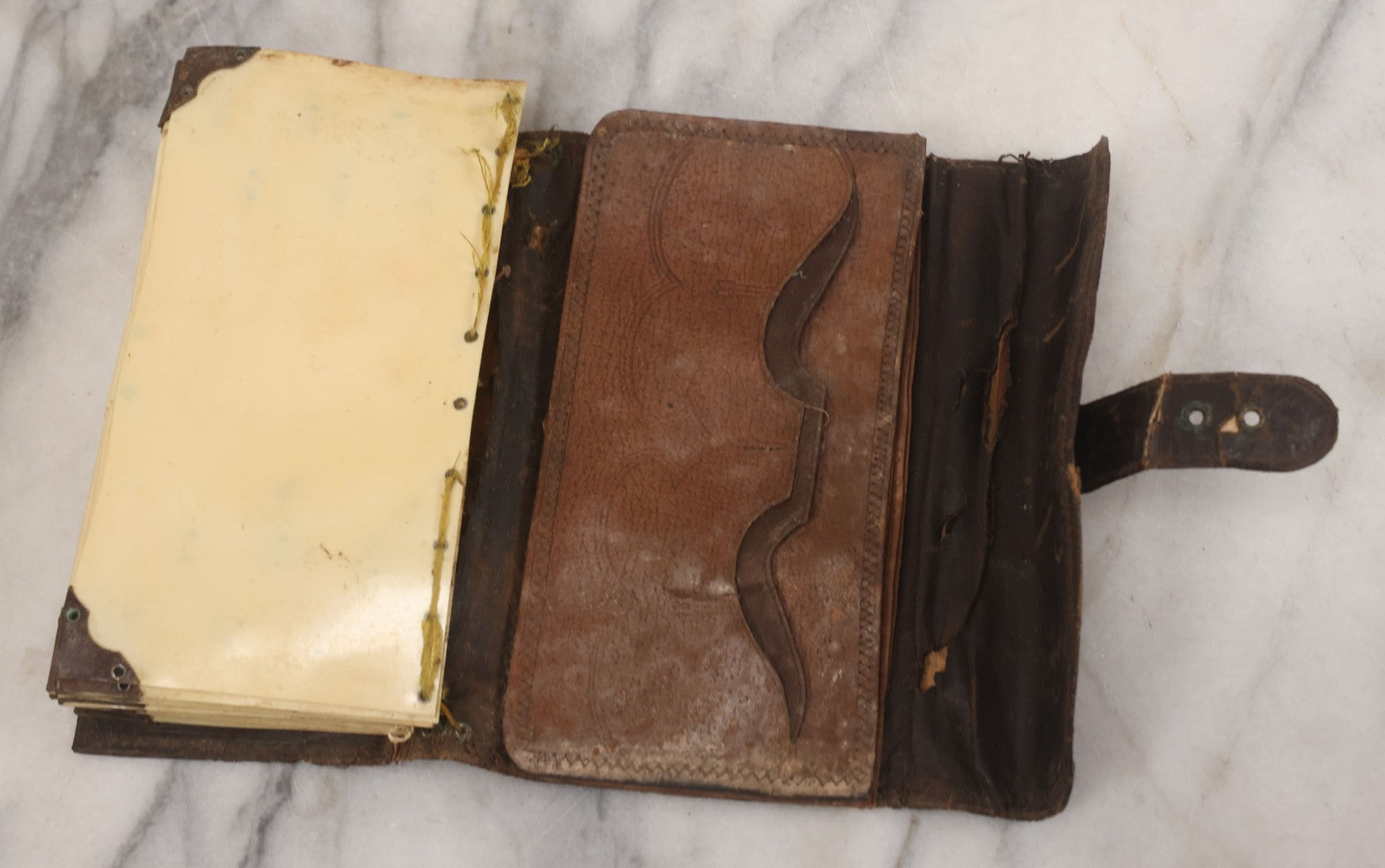 Lot 050 - Antique Leather Fly Fisherman's Wallet Book With Celluloid Pages, Many Fly Fishing Lures, Some Marked "Playfair's, Made In Scotland," Note Flies Have Varying Degrees Of Ware, Losses, As Found