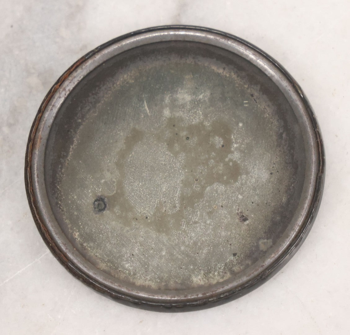 Lot 051 - Antique Risque Pocket Mirror, Flapper Woman Looking In Mirror, Flipped Image Shows Adult Scene, Circa 1920s, 2-1/8" Diameter