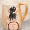 Lot 052 - Vintage Novelty Ceramic Gag Mug, "Bottoms Up" With Hinged Booty, Black Haired Woman, Made In Japan, 4-1/4" Height