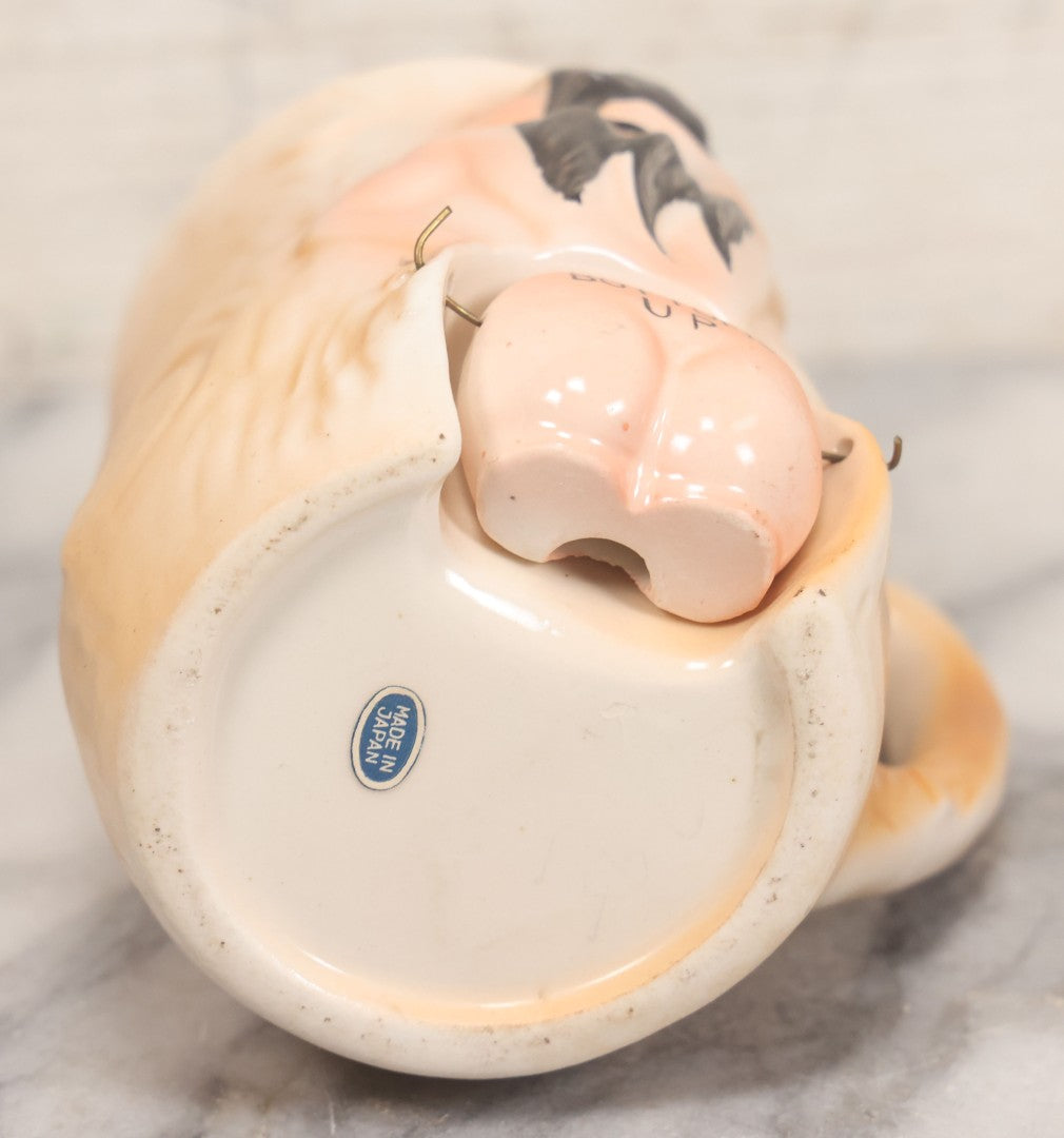 Lot 052 - Vintage Novelty Ceramic Gag Mug, "Bottoms Up" With Hinged Booty, Black Haired Woman, Made In Japan, 4-1/4" Height