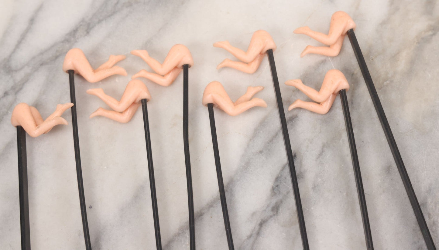 Lot 053 - Grouping Of Eight Vintage Risque "Bottoms Up" Cocktail Stirrers With Women's Behind, Legs At Top Of Stirrer, Made In Hong Kong, Circa 1980s, 6-1/8" Length Each