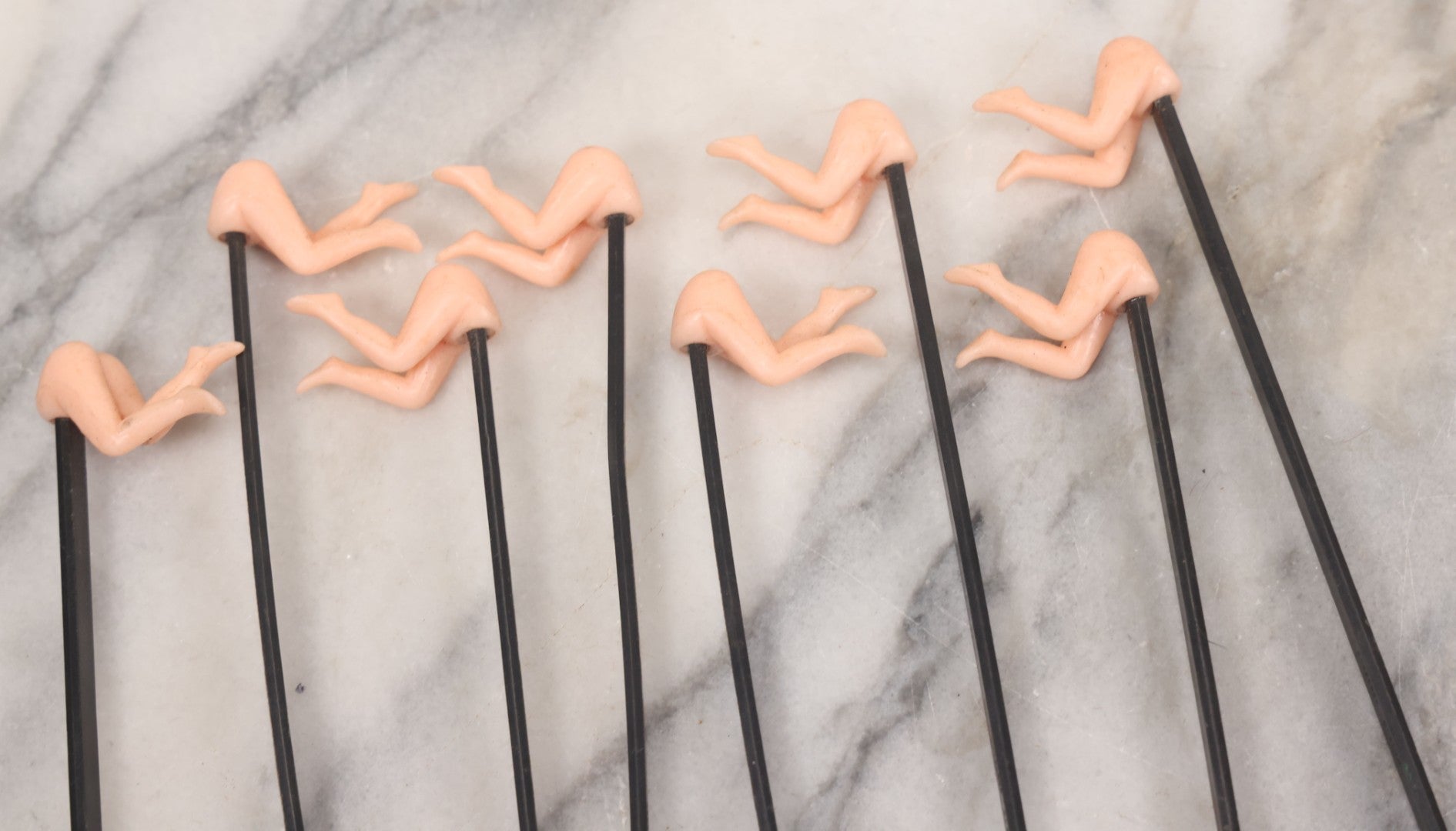 Lot 053 - Grouping Of Eight Vintage Risque "Bottoms Up" Cocktail Stirrers With Women's Behind, Legs At Top Of Stirrer, Made In Hong Kong, Circa 1980s, 6-1/8" Length Each