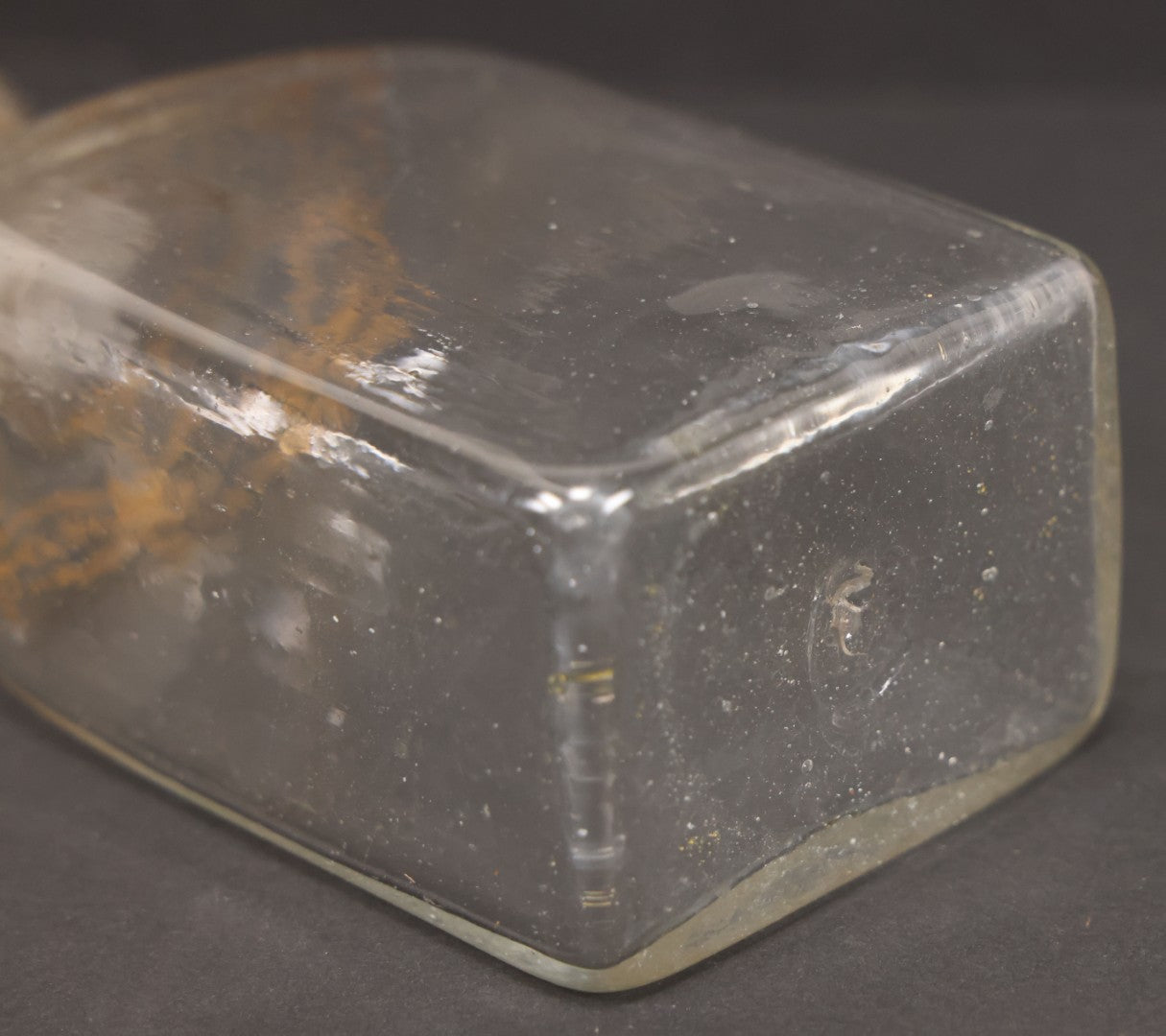 Lot 058 - Antique Hand Blown Glass Bottle With Stopper, Gold Paint Detailing, Pontil Mark