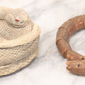 Lot 064 - Pair Of Vintage Snake Novelties Including Chalkware Snake Ashtray Decoy And Jointed Folk Art Snake Toy