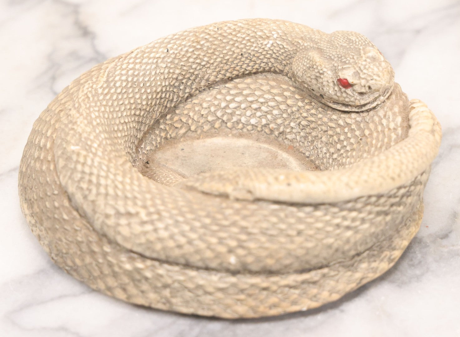 Lot 064 - Pair Of Vintage Snake Novelties Including Chalkware Snake Ashtray Decoy And Jointed Folk Art Snake Toy