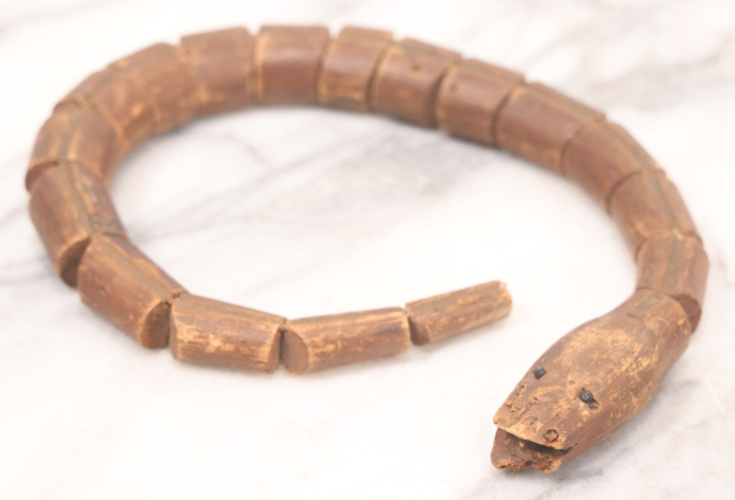 Lot 064 - Pair Of Vintage Snake Novelties Including Chalkware Snake Ashtray Decoy And Jointed Folk Art Snake Toy