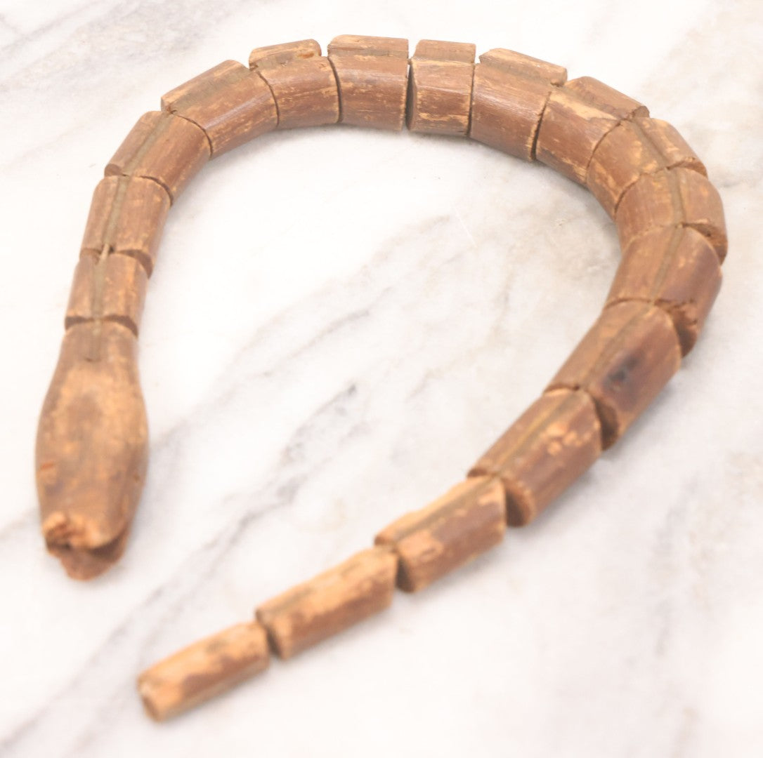 Lot 064 - Pair Of Vintage Snake Novelties Including Chalkware Snake Ashtray Decoy And Jointed Folk Art Snake Toy