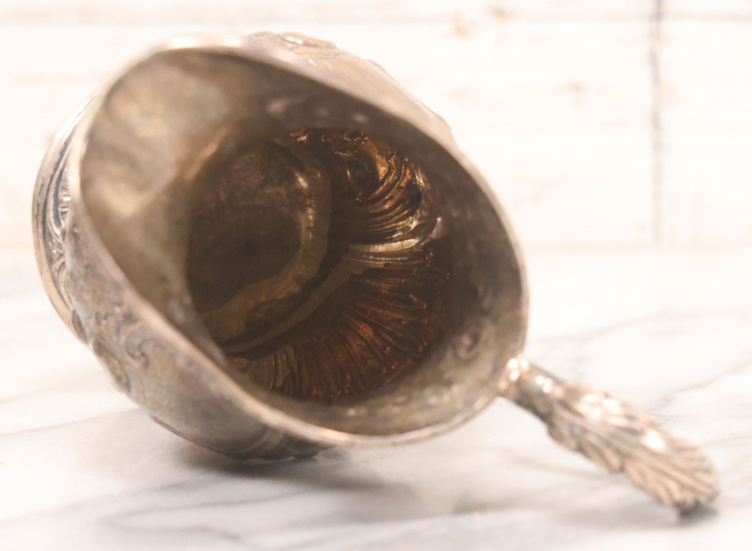 Lot 068 - Antique Silverplate Gift Ewer With Floral, Scroll And Curtain Motifs, Engraved "Lorraine Craven Manny 27th July 1919" Front, "From Her Godmother Marie Louise Nichols" On Verso, Hallmarked, Mfd. By Crichton Bros., London & New York, 5-3/4" H