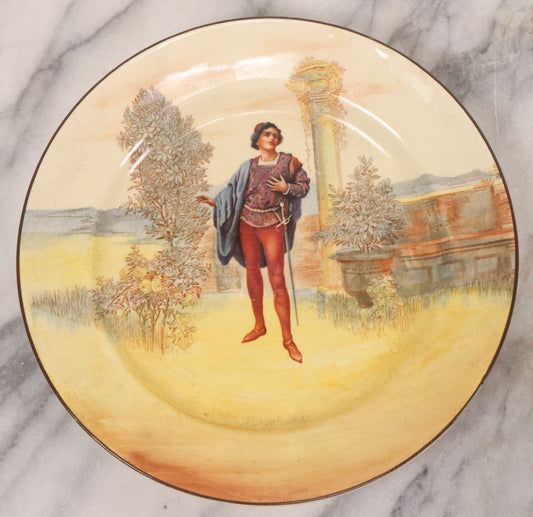 Lot 072 - Antique Transferware "Romeo" Plate With Image Of Romeo Of Shakespeare's "Romeo And Juliet," Manufactured By Royal Doulton, Made In England, 8-1/2" Diameter