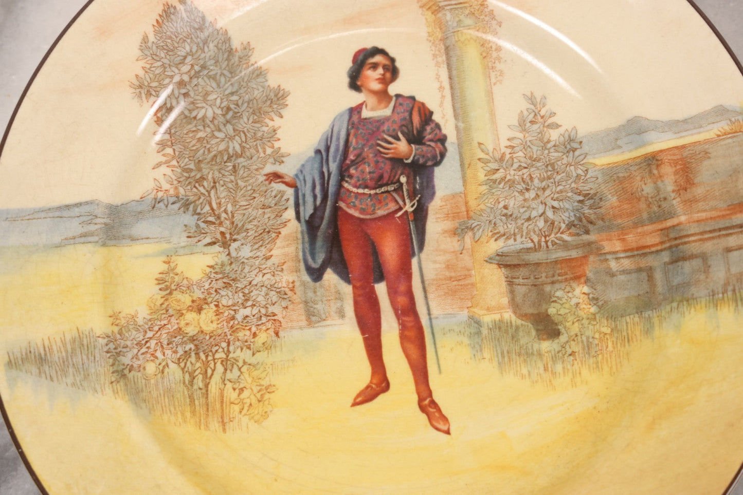 Lot 072 - Antique Transferware "Romeo" Plate With Image Of Romeo Of Shakespeare's "Romeo And Juliet," Manufactured By Royal Doulton, Made In England, 8-1/2" Diameter