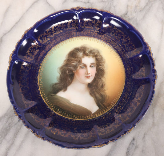 Lot 073 - Antique Bavarian Porcelain Portrait Plate Featuring A Beautiful Woman, Marked “R.C. Claire Bavaria” With Rosenthal-Style Crossed Scepters Hallmark, Circa 1900, 8-1/2" Diameter