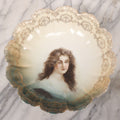 Lot 074 - Antique Bavarian Porcelain Portrait Plate Bowl Featuring A Beautiful Woman, Marked “R.C. Malmaison Bavaria” With Rosenthal-Style Crossed Scepters Hallmark, Circa 1900, 9-1/4" Diameter