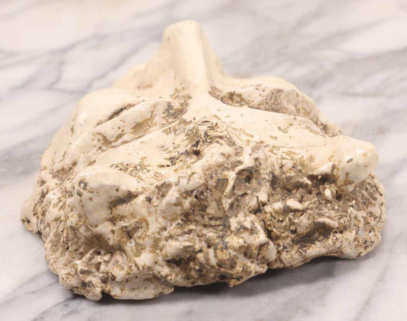 Lot 076 - Vintage Ceramic Grotesque Devil Mask With Off-White Glaze, Darkened Patina, 6-1/2" x 8-3/4"