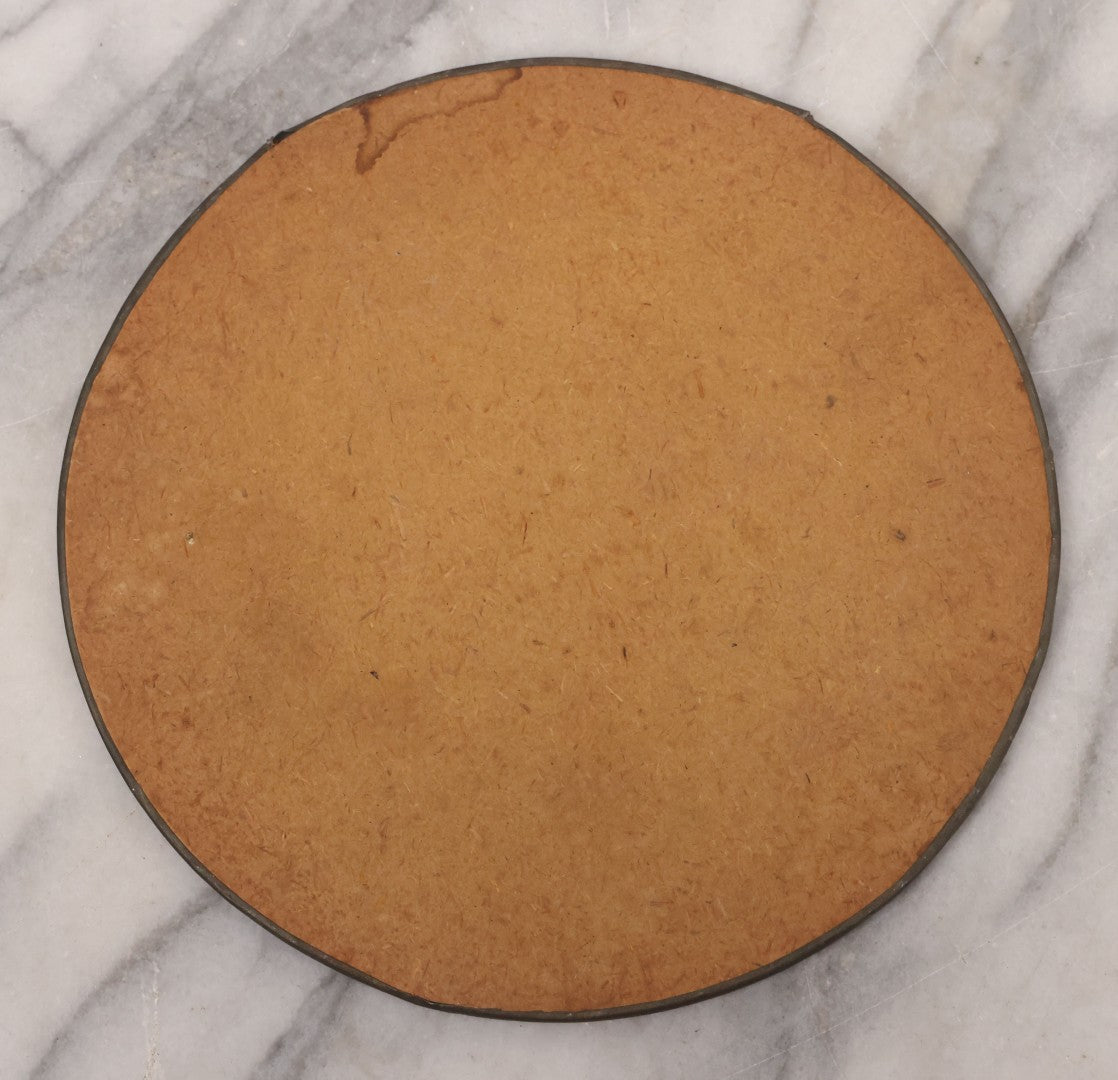 Lot 079 - Antique Chromolithograph Print Of Little Blonde Girl With Flowers In Her Hair, In Circular Reverse Painted Glass Frame, 7-7/8" Diameter