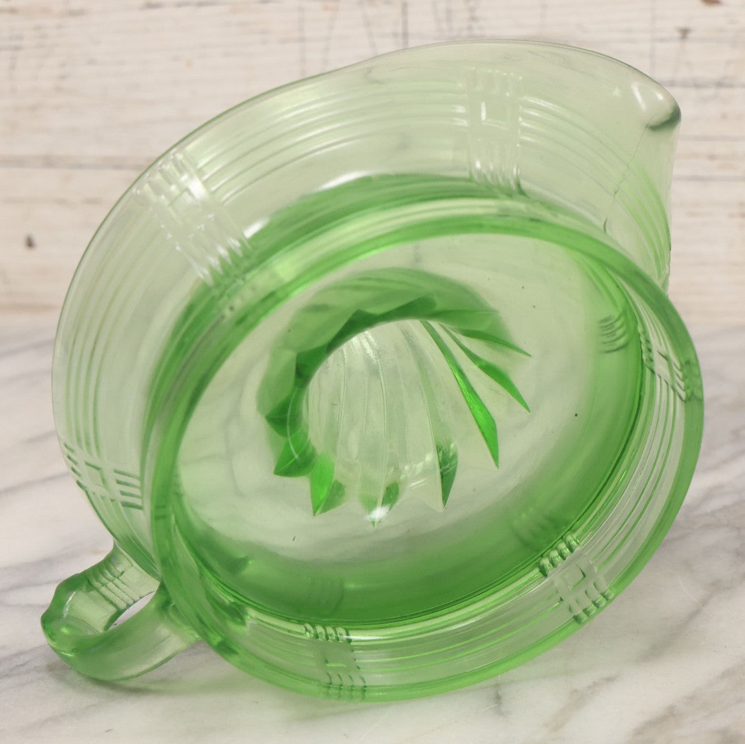 Lot 080 - Vintage Uranium Glass Juicer Citrus Reamer With Handle, Glows Under Black Light