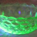 Lot 081 - Vintage Small Size Uranium Glass Geometric Dish, Glows Under Blacklight, 4-1/2" Diameter