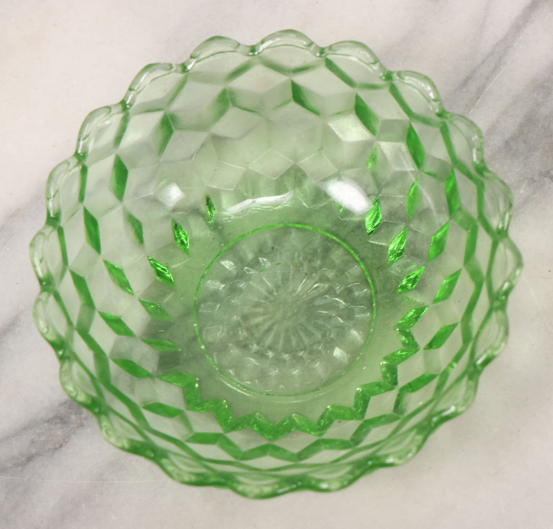 Lot 081 - Vintage Small Size Uranium Glass Geometric Dish, Glows Under Blacklight, 4-1/2" Diameter